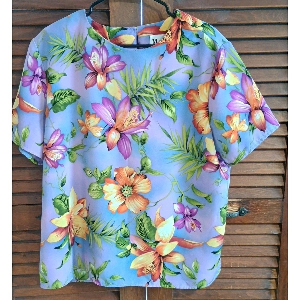 Maggie‎ Sweet Purple Hawaiian Floral Top Size 1X Career Tropical Colorful